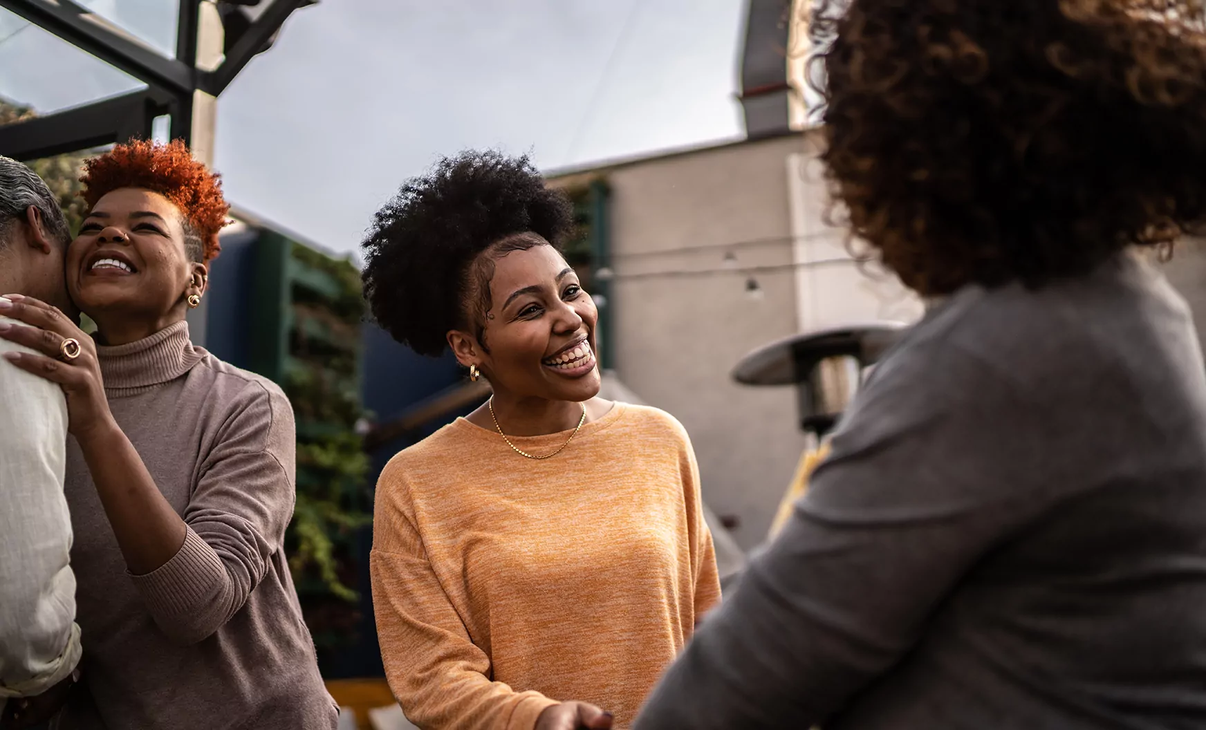 Friends greeting each other